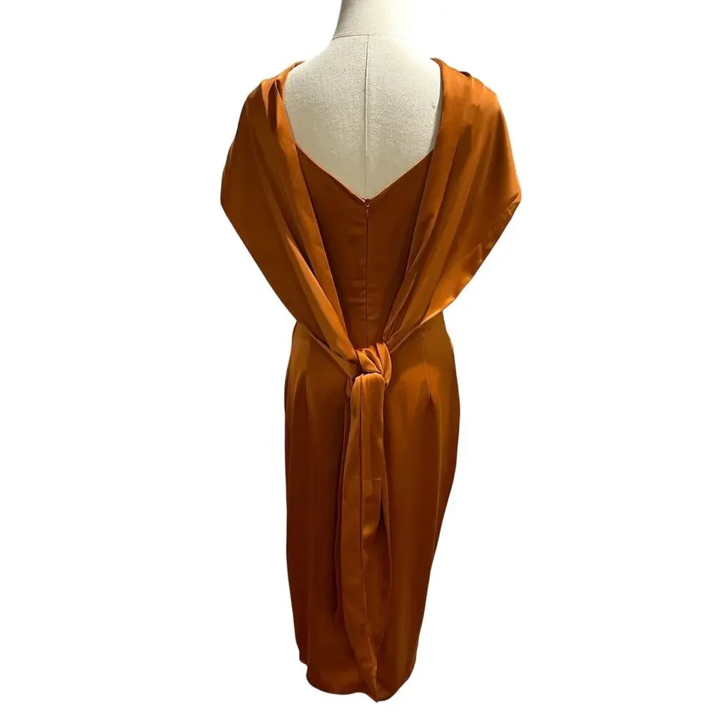 Edit White Closet Rust Color Waist Tie Wrap slit Crossover Versatile Dress Sz 10